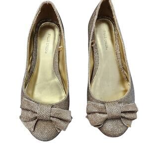 Falls Creek Girls Flats Size 3 Gold Metallic Bow Shoes for Kids Sparkly
